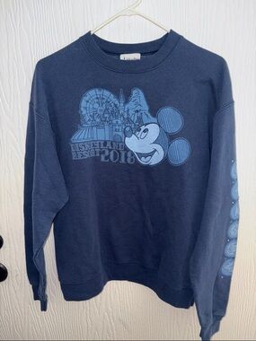 Disney Parks Navy Crewneck with Light Blue Disneyland Resort 2018 Graphics